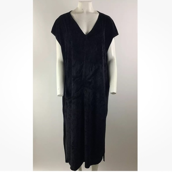 NWOT XCVI Sz M Maxi Crushed Velvet Pullover Dress Black Rayon Spandex Shift - Picture 1 of 6